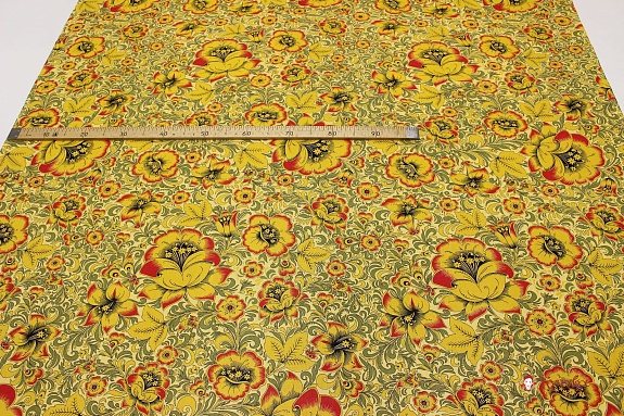 Мерный лоскут Бязь "Хохлома на золотистом", ш.1.5м, хлопок-100%, 120гр/м.кв