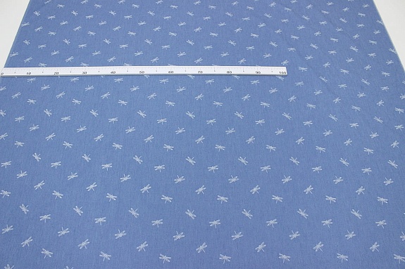 Джинсовая ткань "Стрекозки на голубой джинсе", ш.1.45м, хл-85%, п/э-15%, 135гр/м.кв