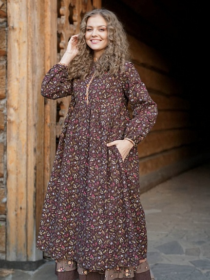 Осеннее платье из теплого хлопка "Разнотравье"