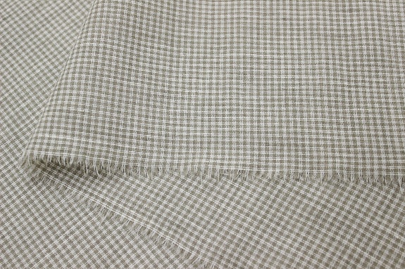 Полулен "Мелкая бежевая клетка", ш.1.5м, лен-55%, хлопок-45%, 140гр./м.кв