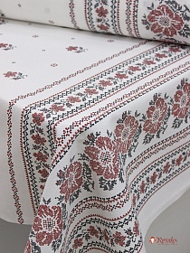 Мерный лоскут(ткань в отрезах) - Рогожка "Вышиванка (красная на белом)", СОРТ2, ш.1.5м, хлопок-100%