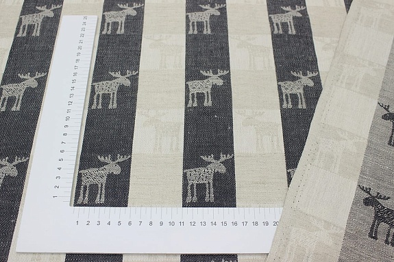 Полулен жаккард "Лоси маленькие" цв.натуральный/чернильный, ш1.6м, лен-51%, хлопок-49%, 220гр/м.кв
