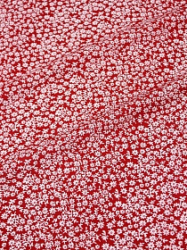 Штапель Премиум "Россыпь мелких белых цветочков на красном", ш.1.43м, вискоза-100%, 110гр/м.кв