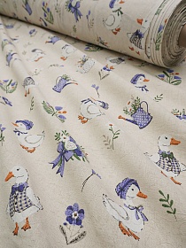 Полулен поэма "Гуси - прованс" (на суровом) цв.синий, ш.1.5м, лен-30%, хлопок-70%, 155гр/м.кв