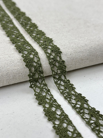 Кружево цв.темный хаки, хлопок-90%, п/э-10%, 15мм, рис.016/32
