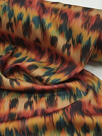 Штапель Премиум "Икат" цв.терракот/изумруд, ш.1.5м, вискоза-100%, 125гр/м.кв