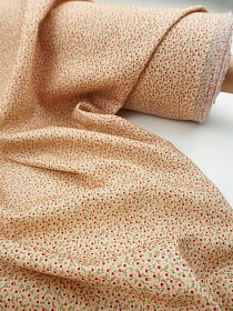 Лен с вискозой Цифр.печать "Россыпь красных цветочков на бежевом", ш.1.35м, лен-70%, вискоза-30%, 180гр/м.кв