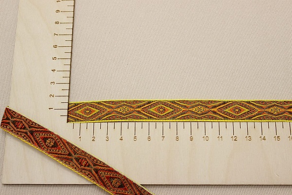 Жак.лента 17мм Оранжевый узор на желтом