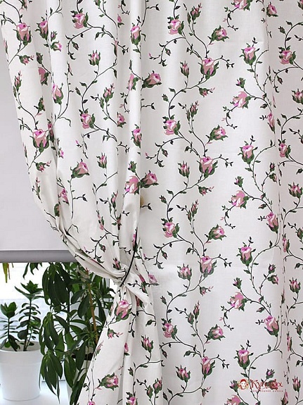 Полулен "Зайцевские розочки на белом", ш.1.5м, лен-30%, хлопок-70%, 140гр/м.кв#017702