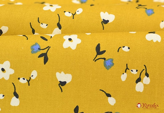 Импорт. хлопок "Цветочная полянка" цв.горчичный, ш.1.62м, хлопок-100%, 120гр/м.кв