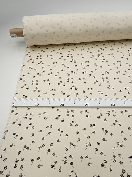 Микровельвет "Россыпь коричневых цветочков" цв.сливочный, ш.1.5м, хл-100%, 150гр/м.кв