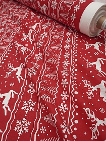 Рогожка "Олени" цв.красный, ш.1.5м, хлопок-100%, 175гр/м.кв