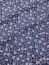 Штапель "Белые незабудки на чернильно-синем", 1.44м, вискоза-100%, 110гр/м.кв 