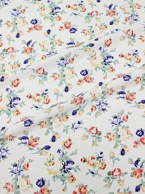 Штапель Премиум "Винтажные букетики из роз на белом", 1.45м, вискоза-100%, 110гр/м.кв