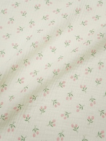 Муслин двухслойный с эф.жатости "Розовые тюльпанчики" цв.сливочный, ш.1.4м, хл-100%, 125гр/м.кв