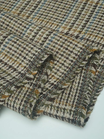 Шерсть пальтово-костюмная Твид "Гусиная лапка-клетка" цв.коричневый, ш.1.5м, шерсть-50%, п/э-50%