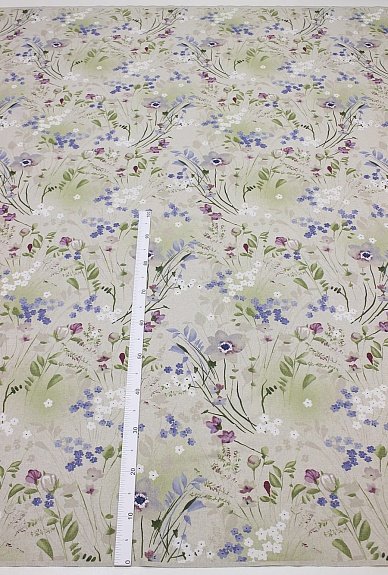 Полулен "Живописная лужайка" цв.джинс (на суровом), СОРТ2, ш.2.2м, лен-30%, хлопок-70%, 150гр/м.кв