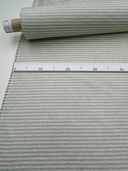 Полульняной перкаль постельный "Полоска (0,5см*0,5см)" цв.морозно-зеленый меланж, (комп), ш.2.2м, лен-30%, хлопок-70%, 120гр/м.кв