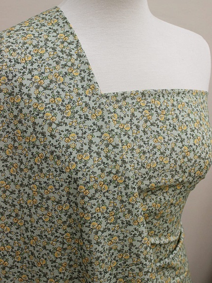 Вискоза с хлопком "Дарина (желтые цветочки)", ш.1.49м, хлопок-50%, вискоза-50%, 90гр/м.кв