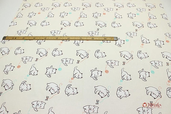 Перкаль "Котятки с бантиками на светлом персиковом", ш.1.5м, хлопок-100%, 105гр/м.кв