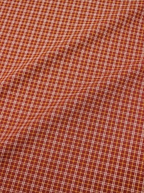 Пестрядь этнографическая под домоткань "Желто-белая клетка на терракотовом", ш.1.55м, хлопок-100%