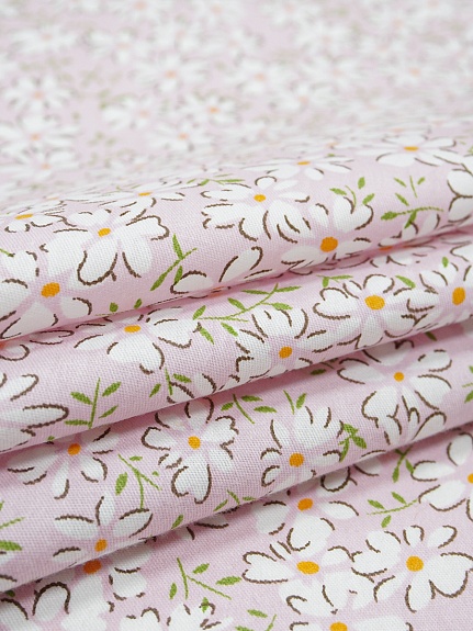 Сатин "Хоровод ромашек" цв.жемчужная роза, ш.1.60м, хлопок-100%, 110гр/м.кв