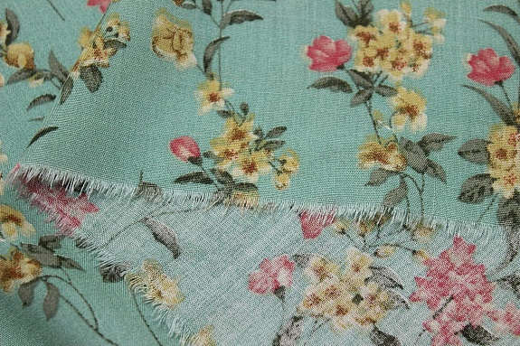 Штапель "Цветочное великолепие", цв.винтажная мята, ш.1.46м, вискоза-100%, 100гр/м.кв
