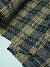 Шерсть пальтово-костюмная Твид "Клетка" цв.горчичный/черный/кофейный, ш.1.5м, шерсть-60%, п/э-40%