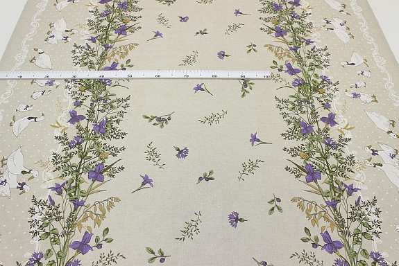 Полулен "Датский гусь по кайме" цв.фиолетовый, (на суровом), ш.1.5м, лен-30%, хлопок-70%, 140гр/м.кв