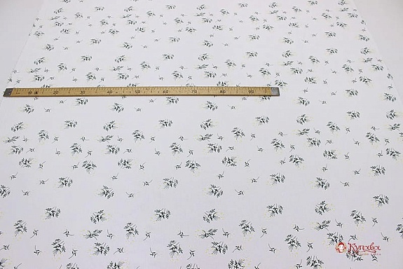 Плательный хлопок "Веточки ромашки на белом", ш.1.41м, хлопок-100%, 125гр/м.кв