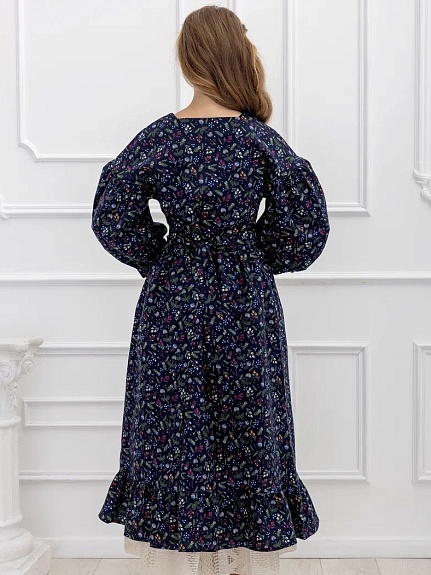 Платье из Теплого хлопка "Разнотравье на чернильном"