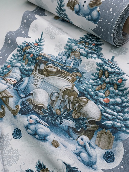 Дорожка "Снежные друзья" цв.серый, ш.0.5м, хлопок-100%, 225гр/м.кв, раппорт 63см