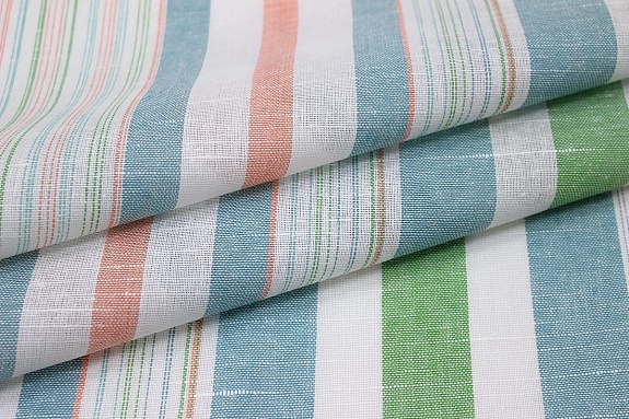 Полулен пестротканый "Полоски" цв.морская волна/зеленый, ш.1.8м, лен-30%, хлопок-70%, 125гр/м.кв