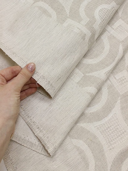 Полульняной жаккард "Орнамент" цв.бежевый, ш.1.92м, лен-50%, хлопок-50%