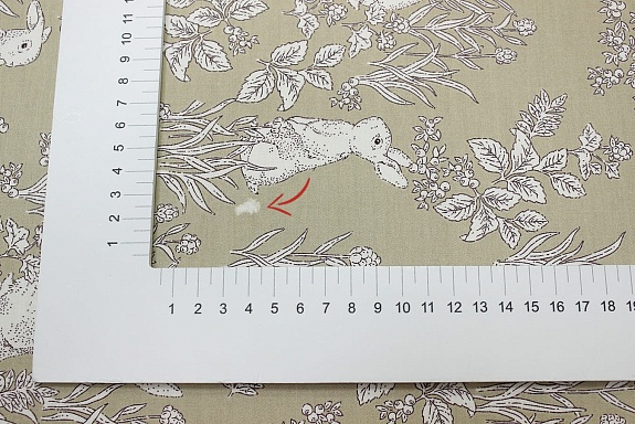 Сатин "Луговые зайчата" цв.бежевый с зеленым оттенком, ш.2.35м, хлопок-100%, 110гр/м.кв