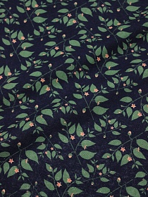 Хлопколен "Цветущие веточки" цв.чернильный, ш.1.5м, лен-20%, хлопок-80%, 130гр/м.кв