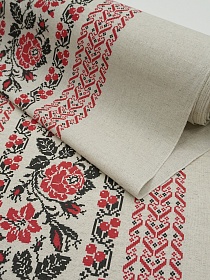 Мерный лоскут ( ткань в отрезах) Полулен "Вышивка - розы" (на суровом), ш.1.5м, лен-30%, хлопок-70%, 130гр/м.кв