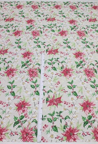 Бязь "Рождество-цветы" цв.бежевый, ГОСТ, 2.2 м, хлопок-100%, 120гр/м.кв