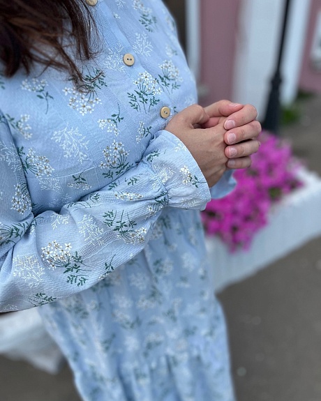 Платье макси длины из фактурного хлопка "Веточки ромашки"