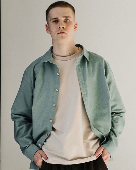 Мужская рубашка из теплого хлопка цв.Винтажная мята