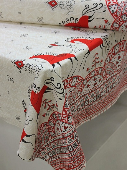 Рогожка "Мезенская роспись - кони", ш.1.5м, хлопок-100%, 165гр/м.кв