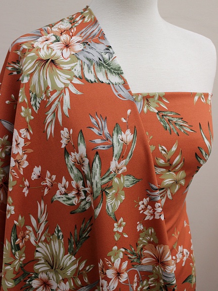 Плательная вискоза "Тропиканка" цв.оранжево-терракотовый, ш.1.47м, вискоза-100%, 135гр/м.кв