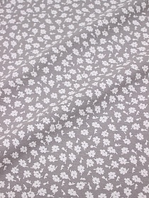 Брак(уценка) Теплый хлопок "Россыпь белых цветов на серо-бежевом", ш.1.49м, хлопок-100%, 160гр/м.кв