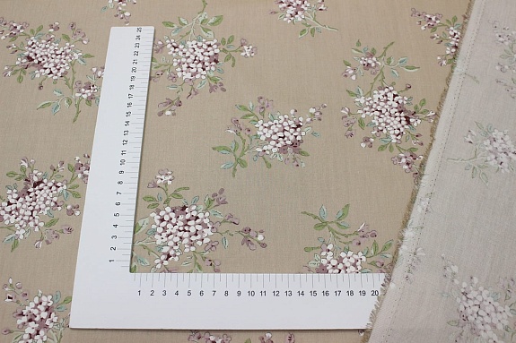 Сатин "Аромат сирени" цв.бежево-кофейный, ш.2.35м, хлопок-100%, 110гр/м.кв