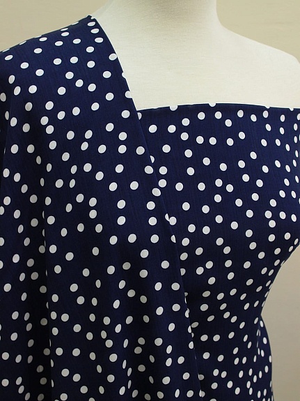 Штапель "Россыпь белого гороха (7мм)" цв.чернильно-синий-2, ВИД2, ш.1.45м, вискоза-100%, 90гр/м.кв