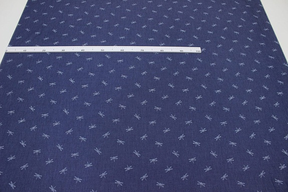 Джинсовая ткань "Стрекозки на чернильной джинсе", ш.1.45м, хл-85%, п/э-15%, 135гр/м.кв