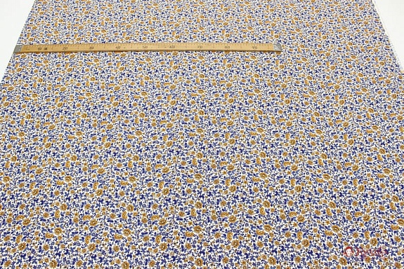 Штапель Премиум "Сказочные цветочки" цв.синий, ш.1.44м, вискоза-100%, 117гр/м.кв