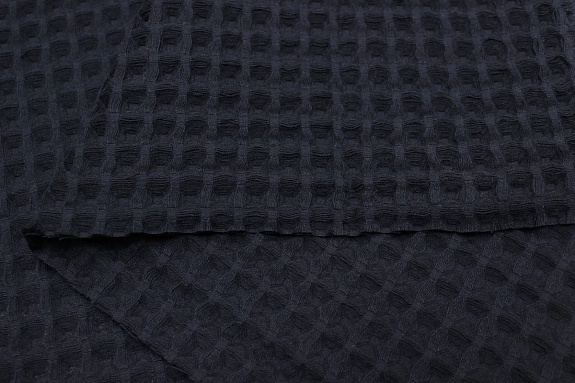 Вафельное премиум-полотно "Бохо" цв.черный с чернильным оттенком, ш.1.5м, хлопок-100%, 230гр/м.кв