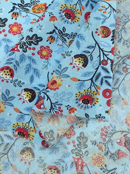 Ситец "Птичка-невеличка" цв.голубой, ш.1.5м, хлопок-100%, 94гр/м.кв