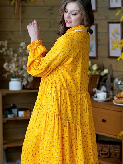 Платье из плательной вискозы  "Весенние букетики" цв.светлый шафран